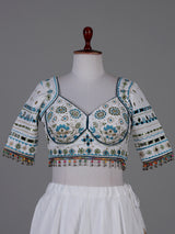 White printed navratri lehenga choli