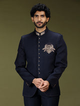 Navy blue regal crystal embellished luxury jodhpuri suit