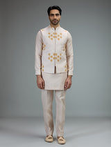 Cream embroidered mens waistcoat set