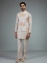 Cream embroidered mens waistcoat set