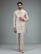 Cream embroidered mens waistcoat set