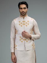 Cream embroidered mens waistcoat set