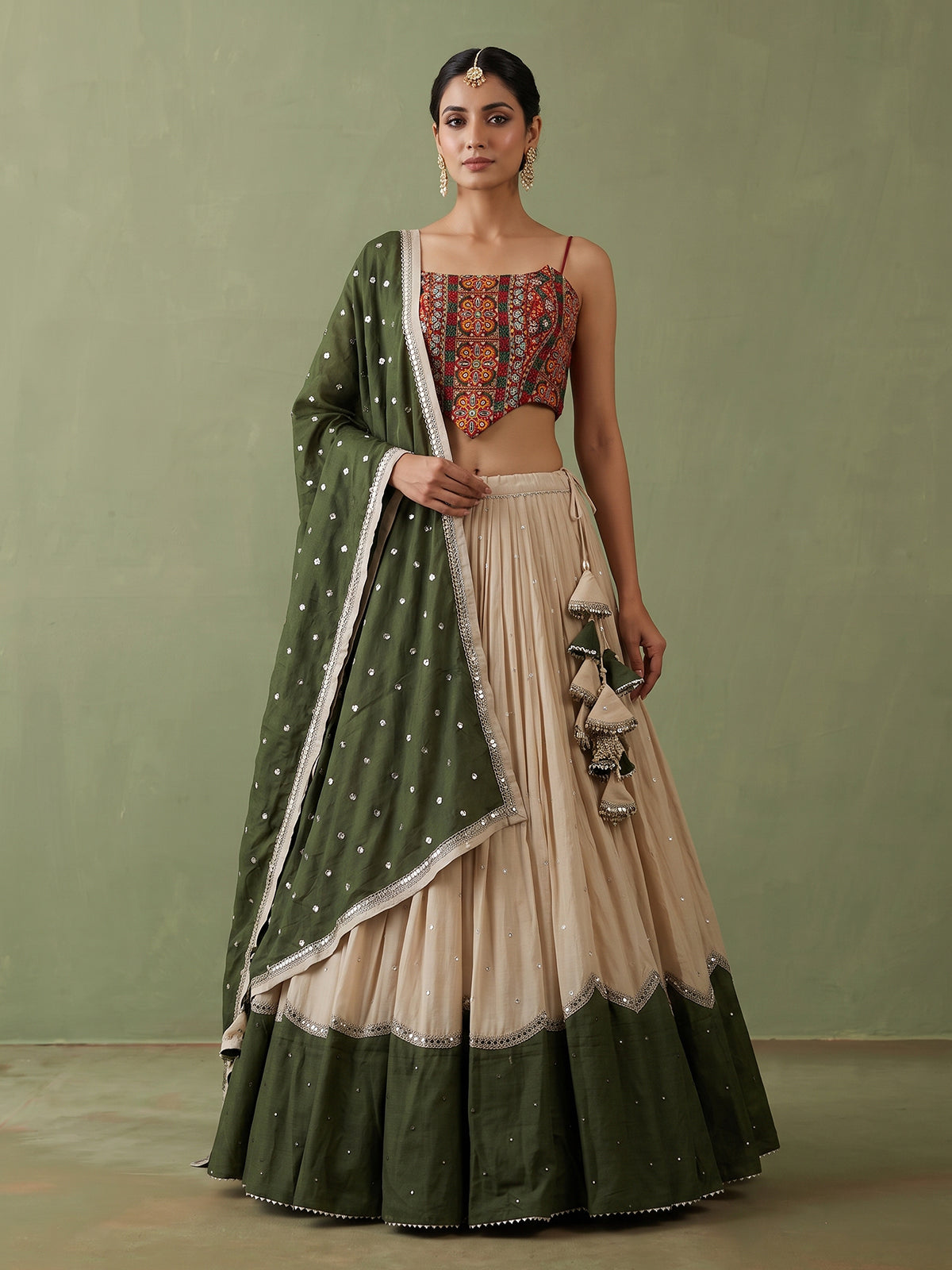 Cream cotton silk navratri fashion lehenga choli