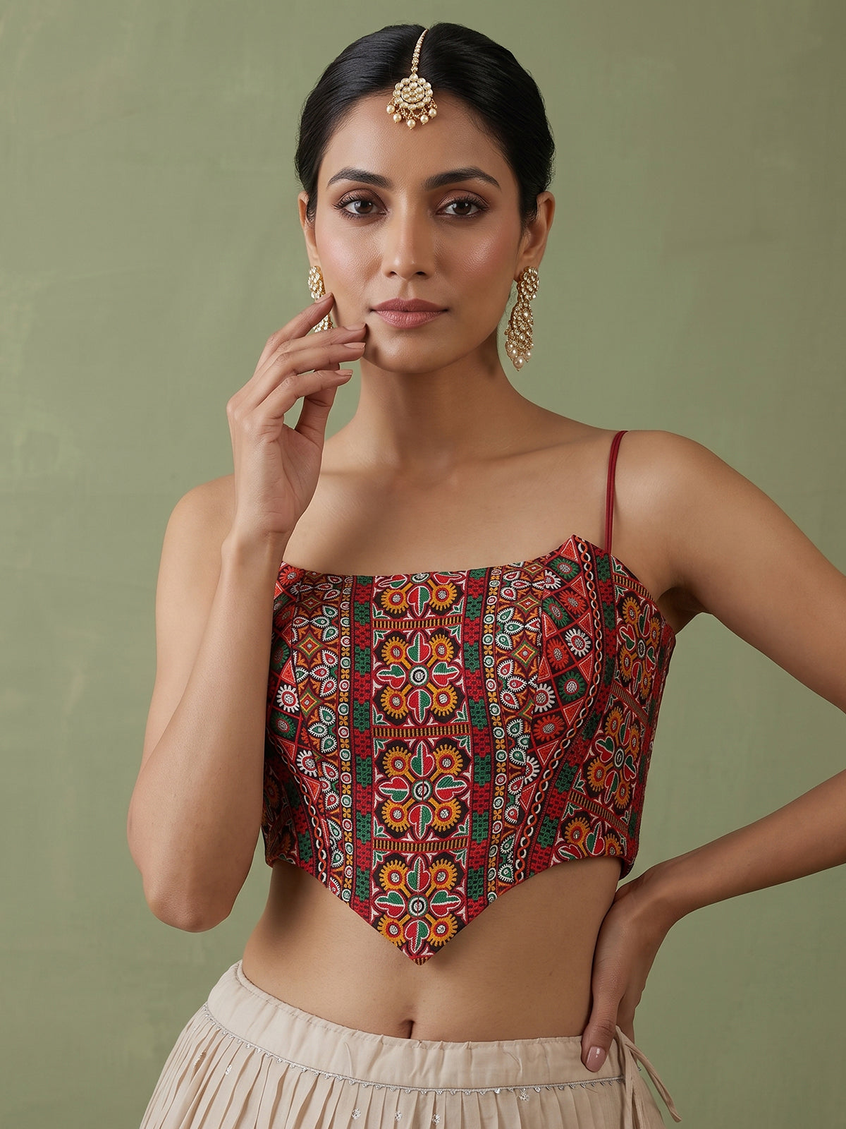 Cream cotton silk navratri fashion lehenga choli