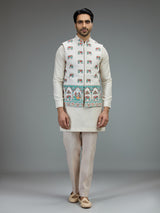 Off white royal print mens waistcoat set