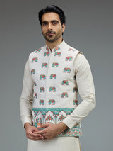 Off white royal print mens waistcoat set