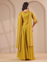 Yellow scallop work top with draped dupatta and palazzo