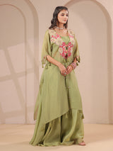 Pista green handwork kurta bustier and designer palazzo set