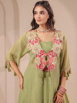 Pista green handwork kurta bustier and designer palazzo set