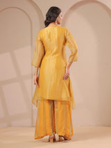 Mustard yellow handwork yoke style kurta with palazzo