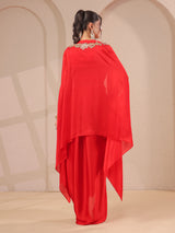 Red work overlay bustier with designer long shrug indowestern