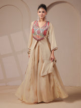 Beige handwork kurta palazzo set with shimmering organza