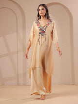 Cream A-line handwork kurta with inner and designer palazzo
