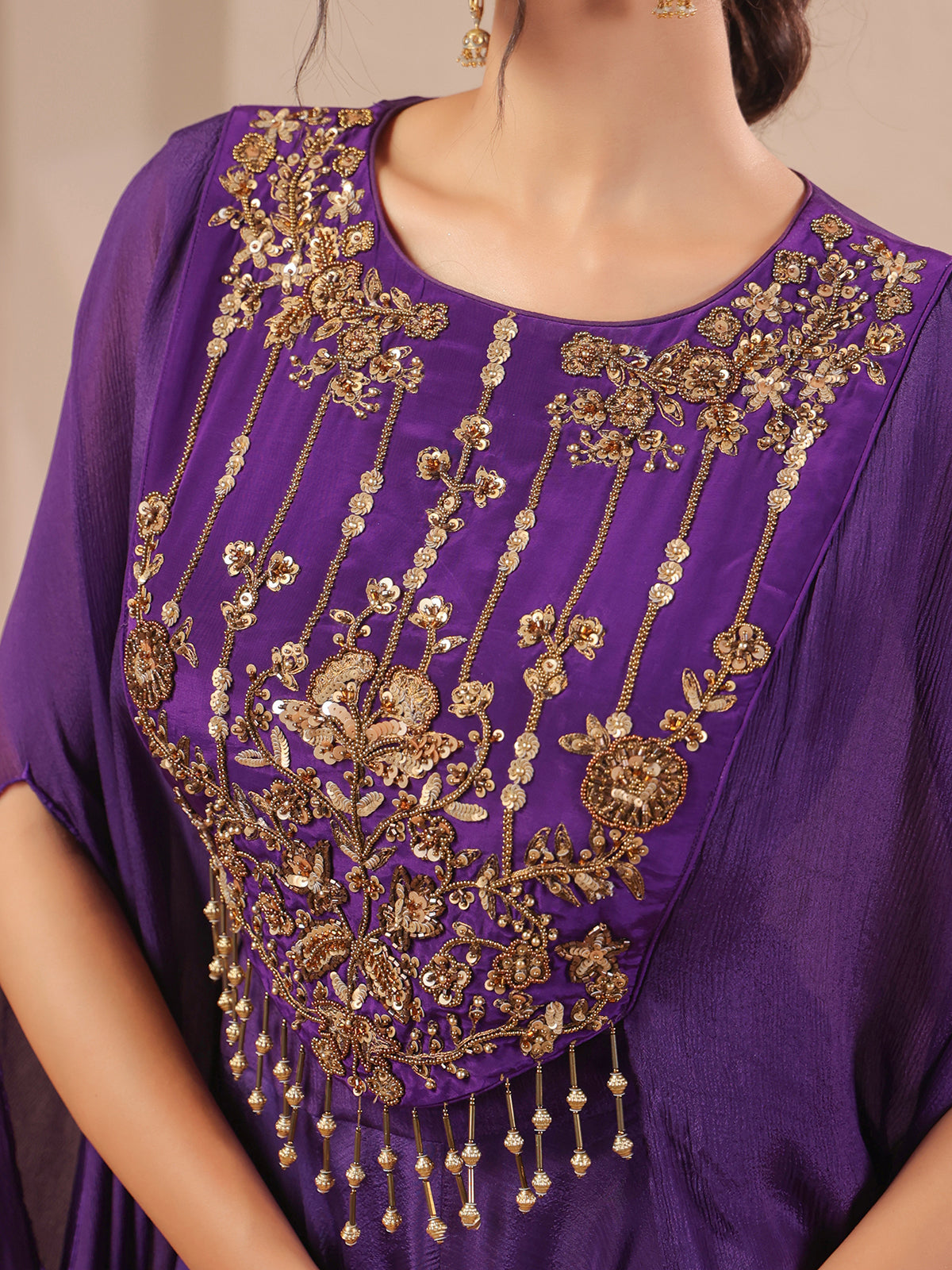 Purple handwork bodice flared top with elegant palazzo