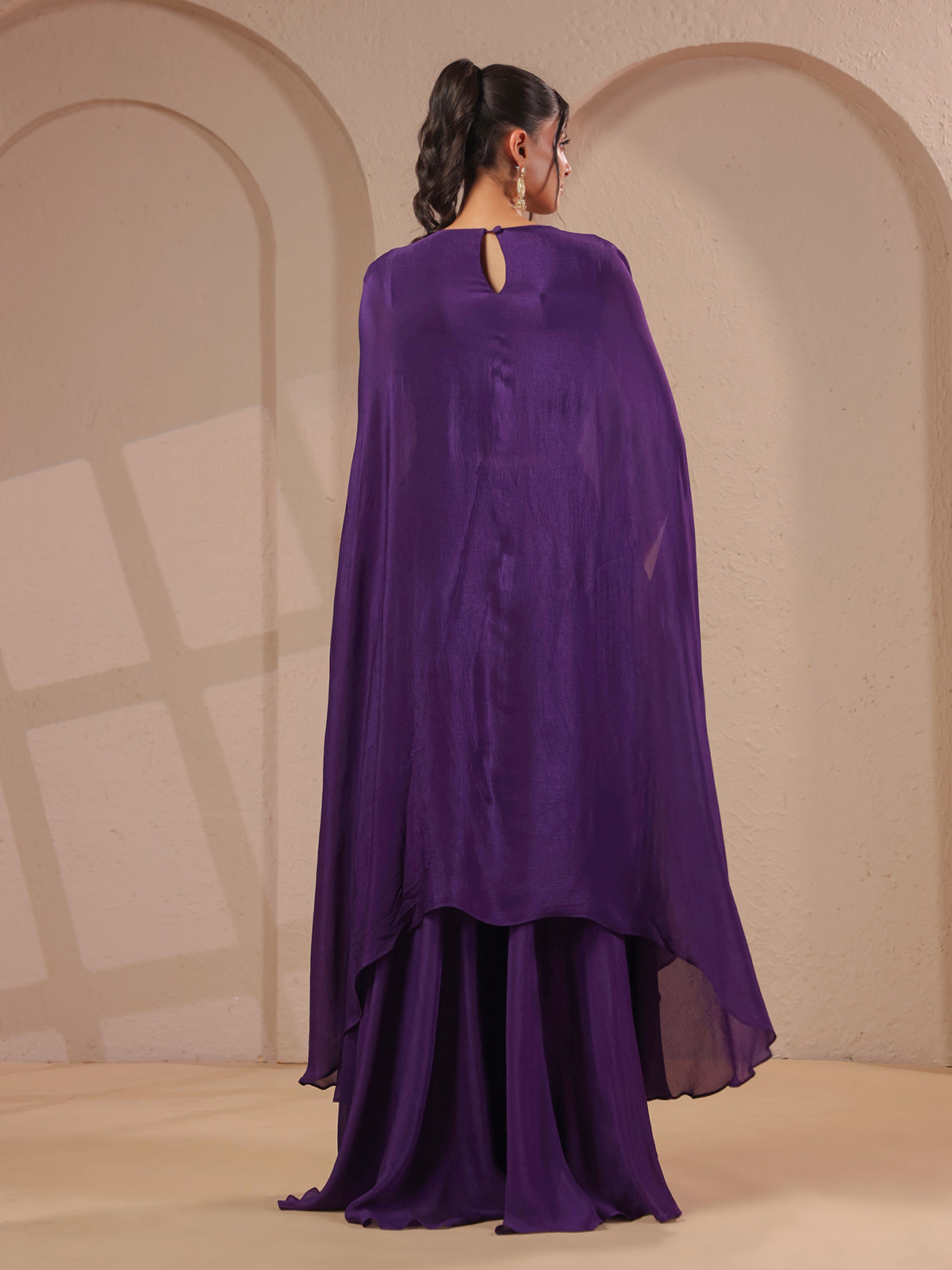 Purple handwork bodice flared top with elegant palazzo