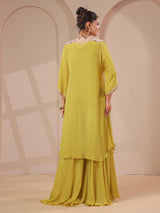 Mehendi yellow handwork kurta bustier with designer palazzo