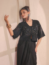 Black handwork jacket with bustier and designer indowestern