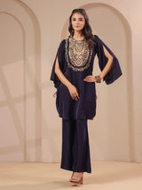 Purple handwork kurta with designer modal satin palazzo