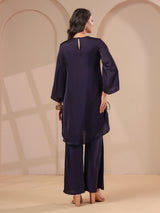 Purple handwork kurta with designer modal satin palazzo