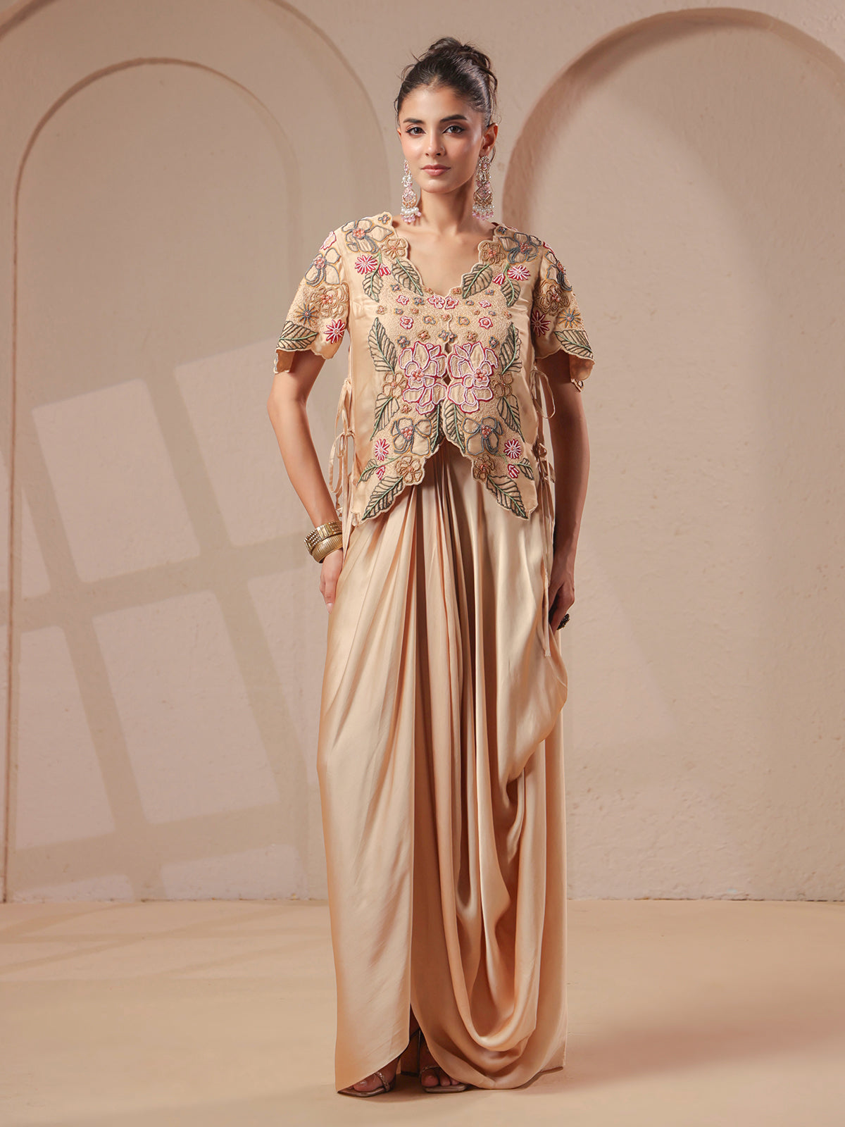 rose gold dress jacket Cream rose-gold bustier handwork with elegant indowestern – G3+Fashion Winters