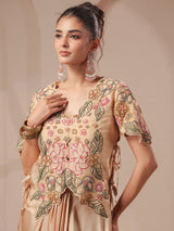 Cream rose-gold bustier handwork jacket with elegant indowestern