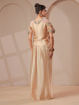 Cream rose-gold bustier handwork jacket with elegant indowestern