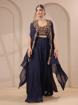 Navy handwork bustier overlay with designer jacket style palazzo