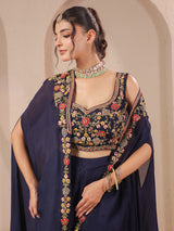 Navy handwork bustier overlay with designer jacket style palazzo