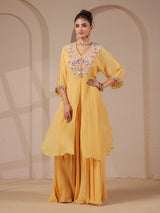 Light yellow handwork kurta bustier palazzo festive designer set