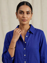 Blue linen women shirt