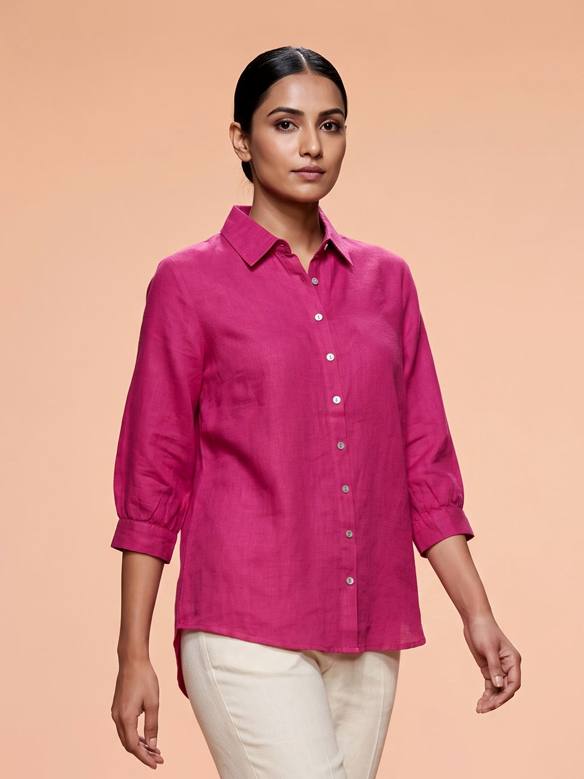 Pink linen women shirt