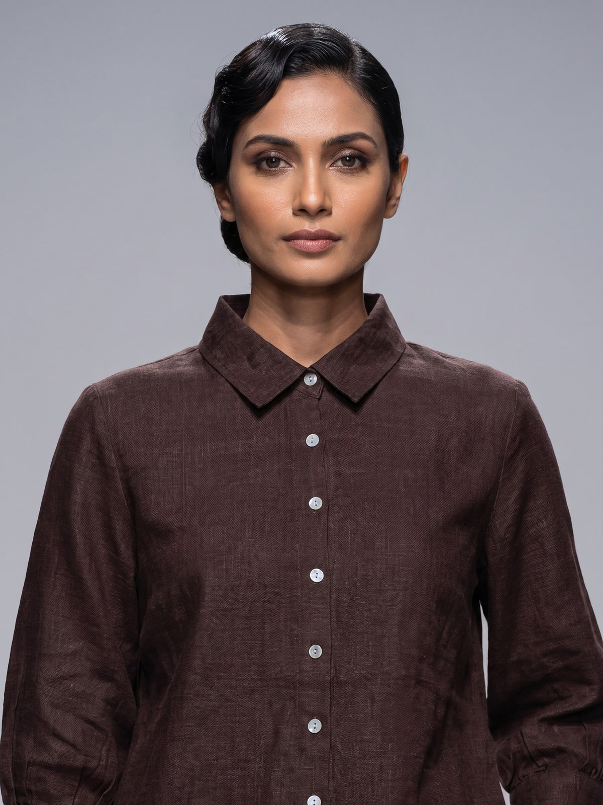 Deep chocolate brown linen women shirt