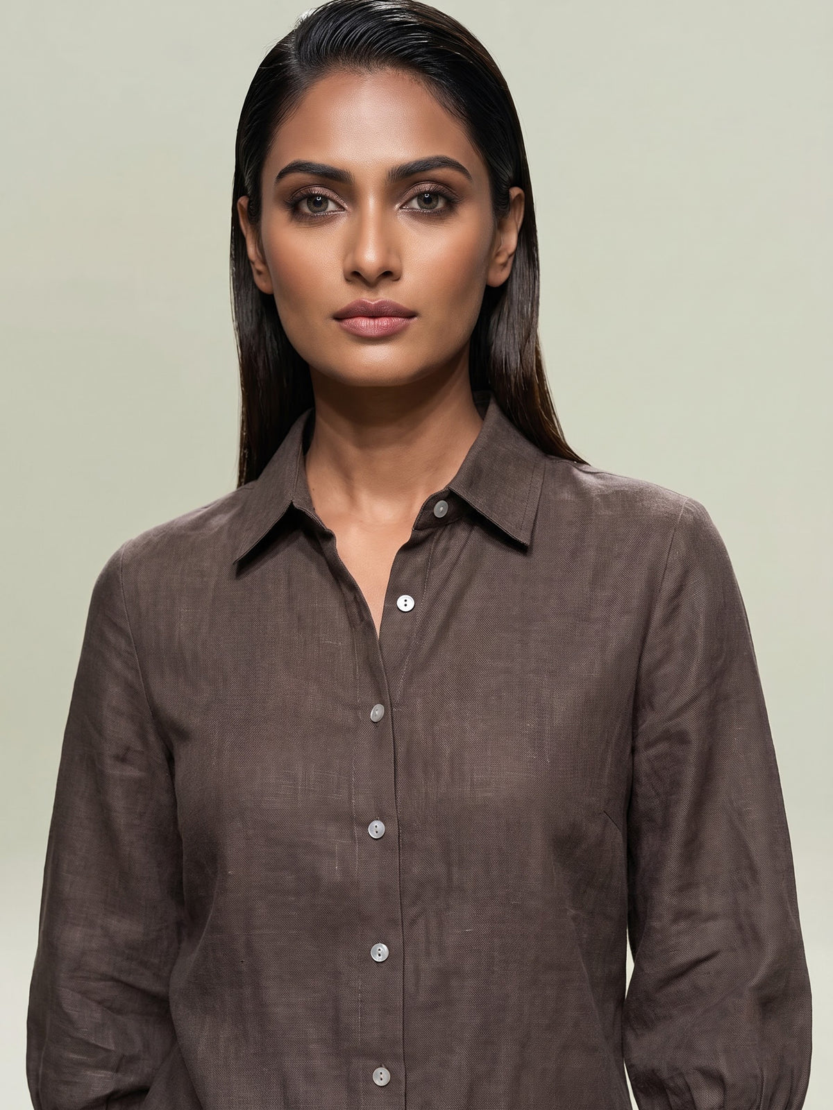 Dark beige linen women shirt
