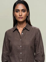 Dark beige linen women shirt