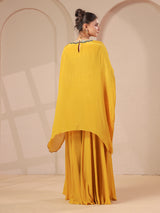Mustard yellow handwork cape with elegant designer palazzo