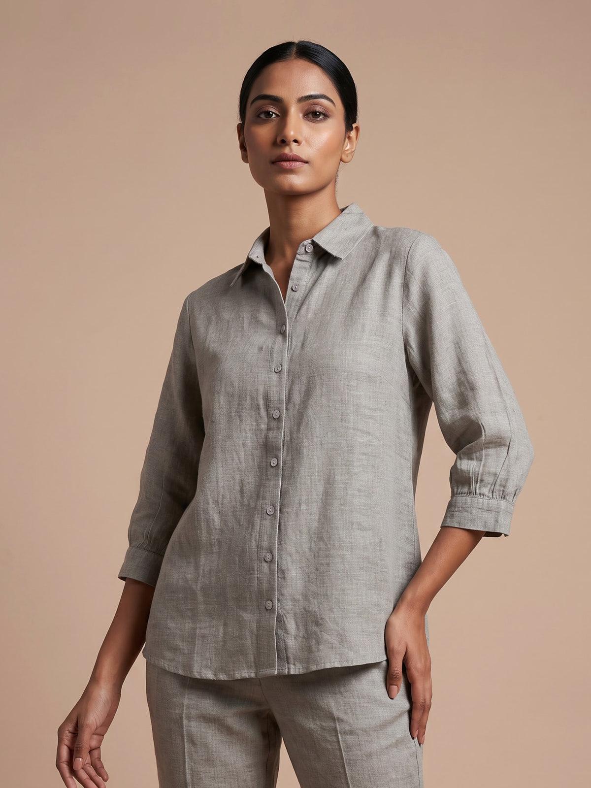 Light grey linen women shirt