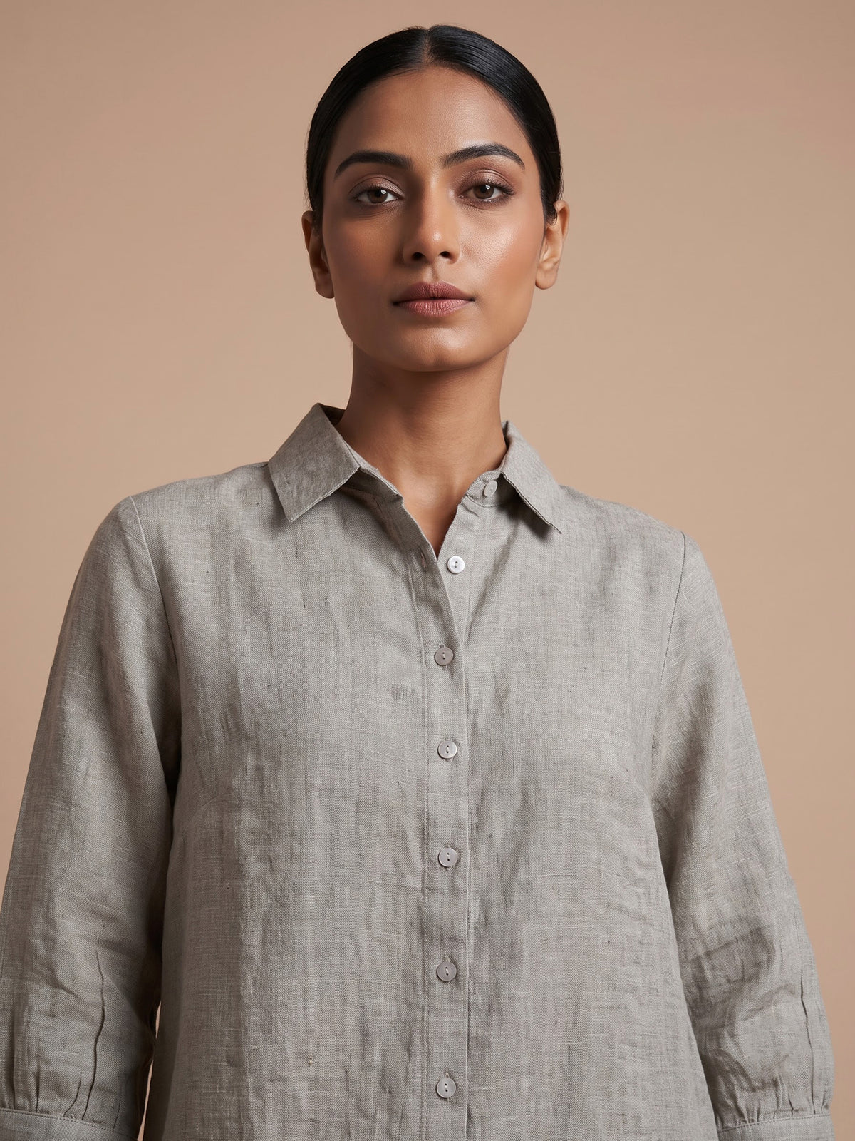 Light grey linen women shirt