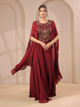 Maroon handwork bodice flared top with designer palazzo