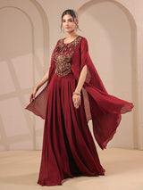 Maroon handwork bodice flared top with designer palazzo