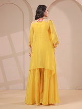 Mustard yellow handwork kurta bustier with shimmering palazzo