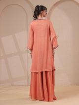 Peach handwork kurta palazzo set with shimmering organza
