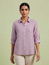White brown linen women relaxed shirt