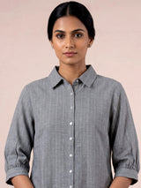 Grey linen women pinstripe shirt