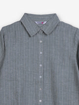 Grey linen women pinstripe shirt