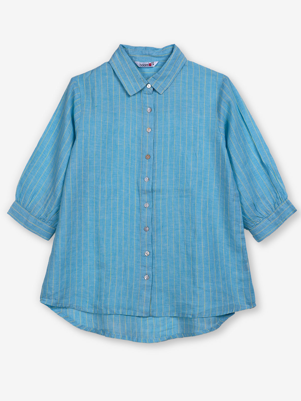 Sky blue linen women striped shirt