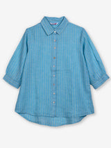 Sky blue linen women striped shirt