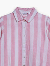 White pink linen women shirt
