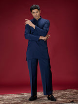 Navy blue tailored mens kurta suit