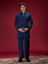 Navy blue tailored mens kurta suit