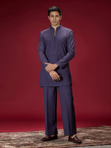 Purple modern embroidered mens kurta suit